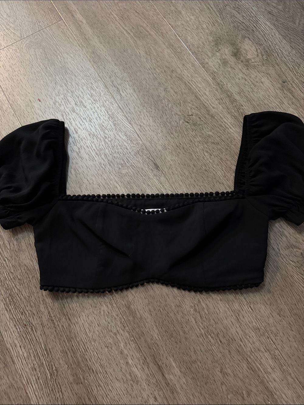 Black Puff Sleeve Square-Neck Crop Top